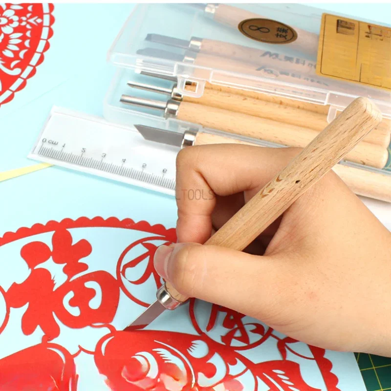 Woodworking Carving Knife Alloy Steel Beech Wooden Handle Oblique Half Round Pointed Manual Pen Knife Art Knife Set Tools  DIY