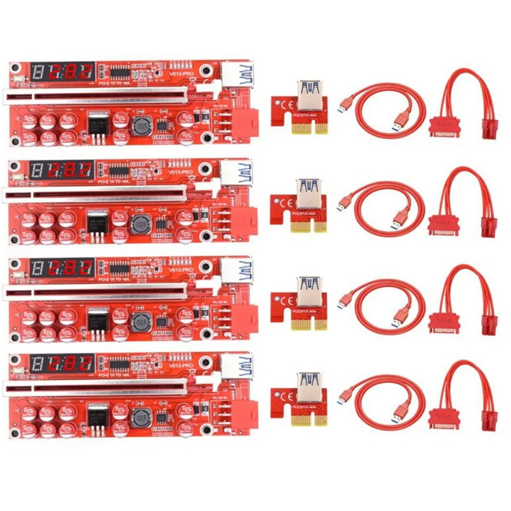 

4 комплекта V013 Pro PCIE Riser 013 кабель Riser Card Express X1 X16 SATA на 6 контактов кабель питания USB 3,0 кабель для майнинга