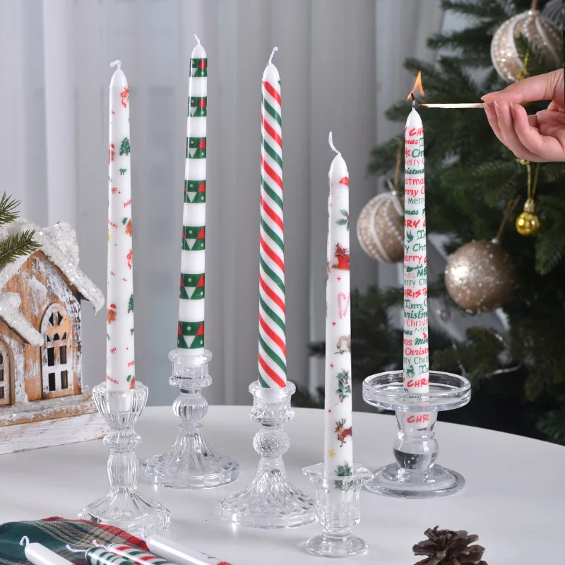 2PCS Wholesale Printed Christmas Taper Candles Dripless Festive Designs