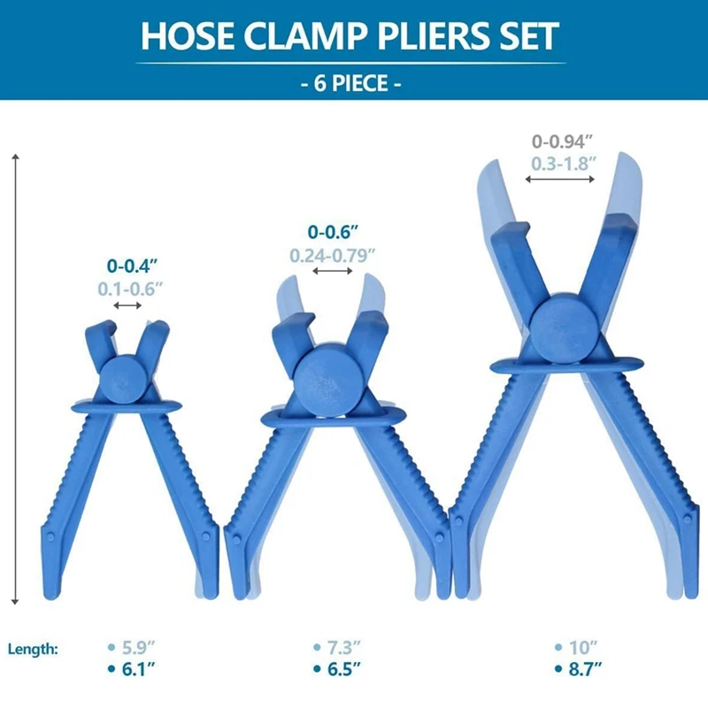 Hose Clamp Pliers Hose Pinch Pliers Set Straight & 90° Angled For Brake Hoses Fuel Hoses Gas Lines 6