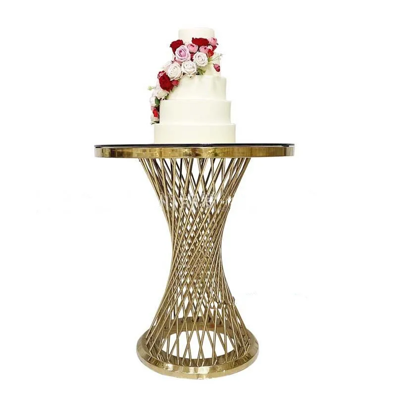 

Upscale Wedding Decoration Small Waist Dessert Table Electroplated Gold Cake Rack Flower Stand Ornament For Party Site Layout