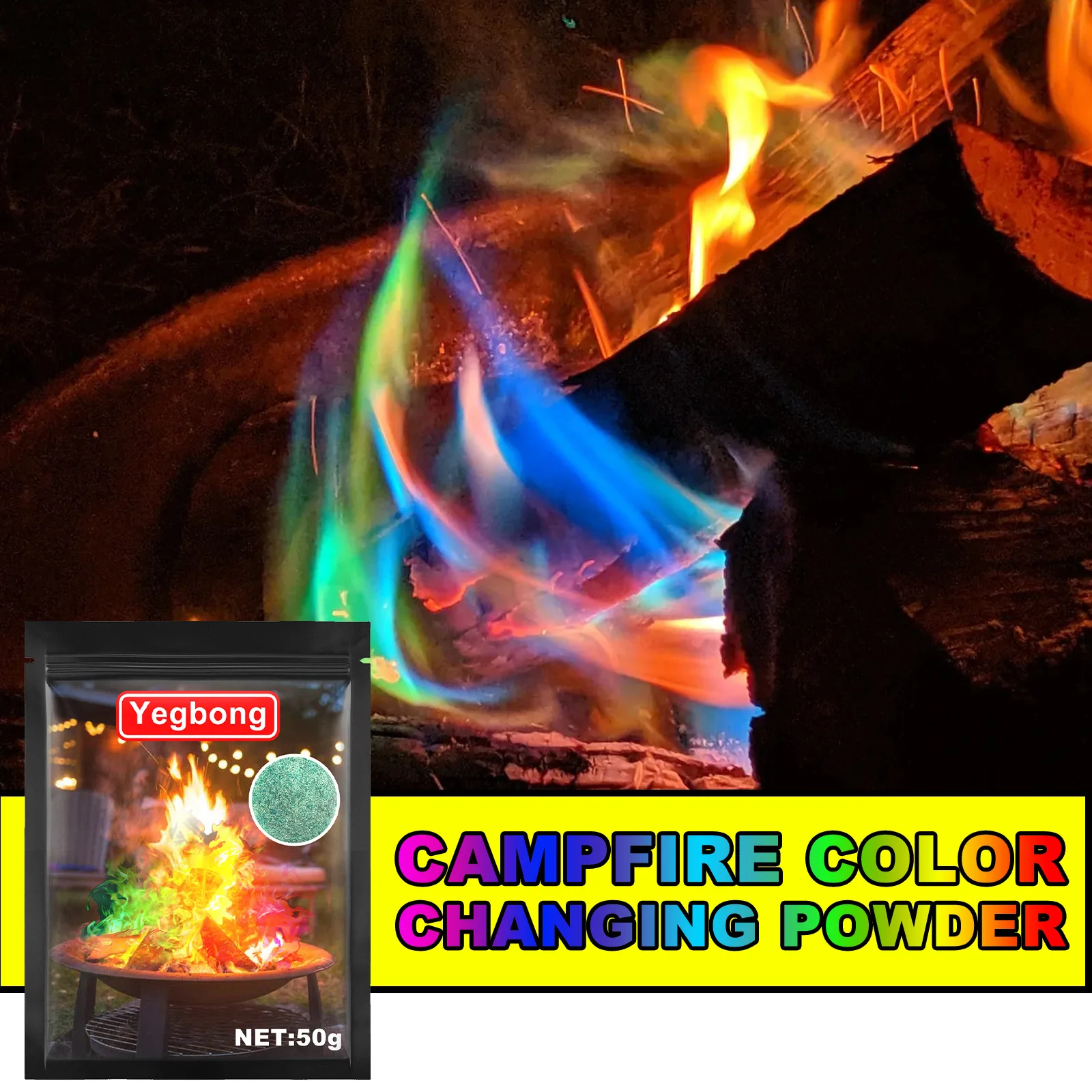 Feu mystique, feu de Camp magique, flammes de couleurs vives, Sachet de  poudre de cheminée, lueur pyrotechnique, jouet de fête de magiciens