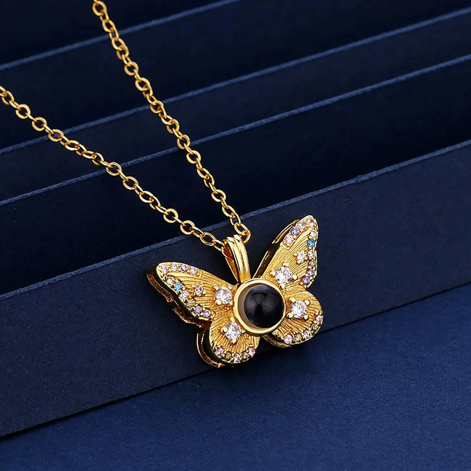 PERIMADE Collier Photo Personnalisé - Pendentif Projection Texte Et Image - Cadeau Amour 100 Langues