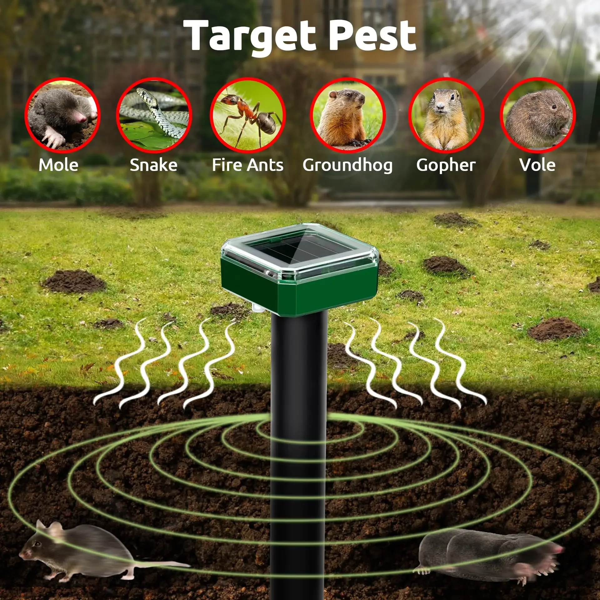 Animal Repellent Solar Ultrasonic Rat Repellent Built-in Buzzer Outdoor Ultrasonic GardenLawn LED Electronic Breeding snake Repellent