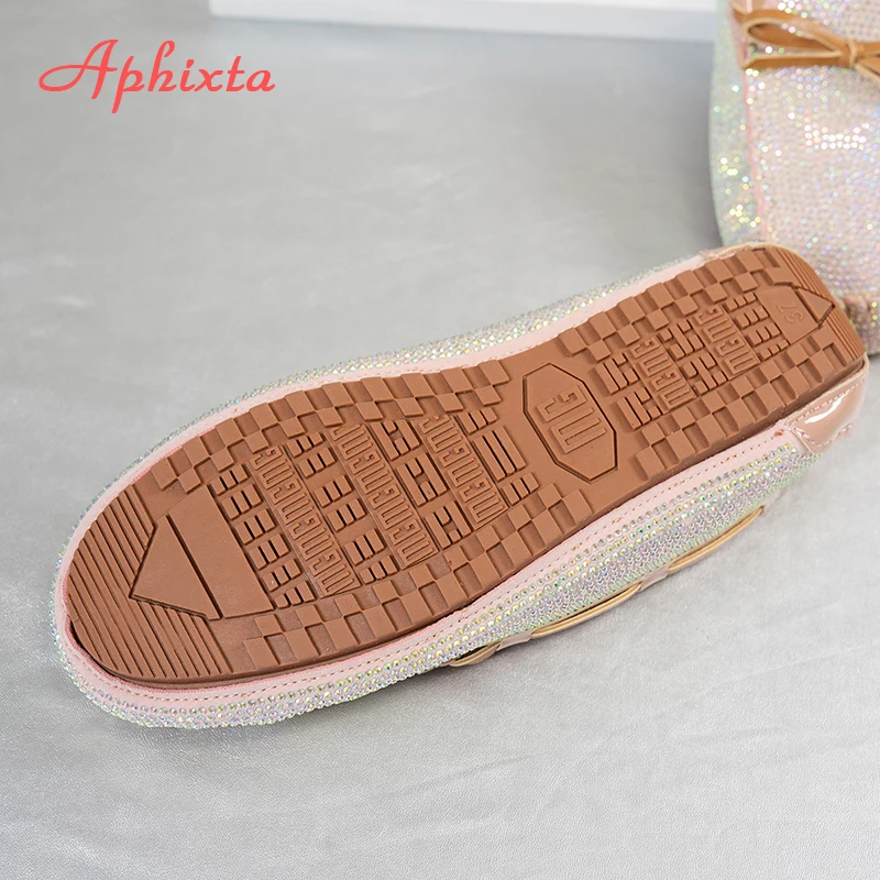 Aphixta 2025 New Luxury Crystal Shallow Woman Shoes Pink Bow Loafers Spring Woman Fashion Shoes Concise Rubber Sole Shoes Woman