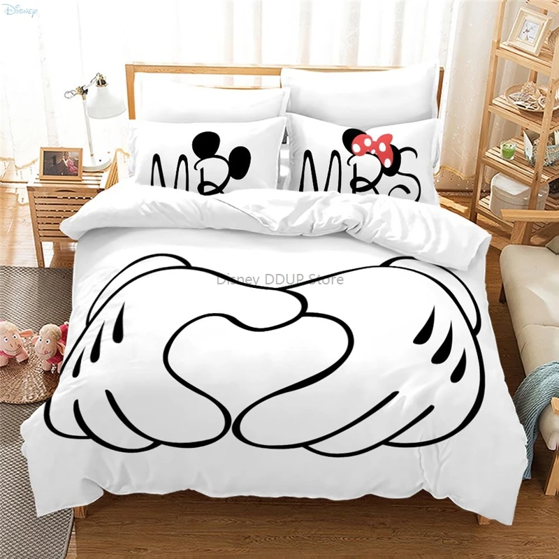 Mickey Mouse Minnie Mouse Couples Hold Hands Bedding Set Cartoon 3d Duvet Cover Sets Pillowcase Boys Girls Children Bedclothes 