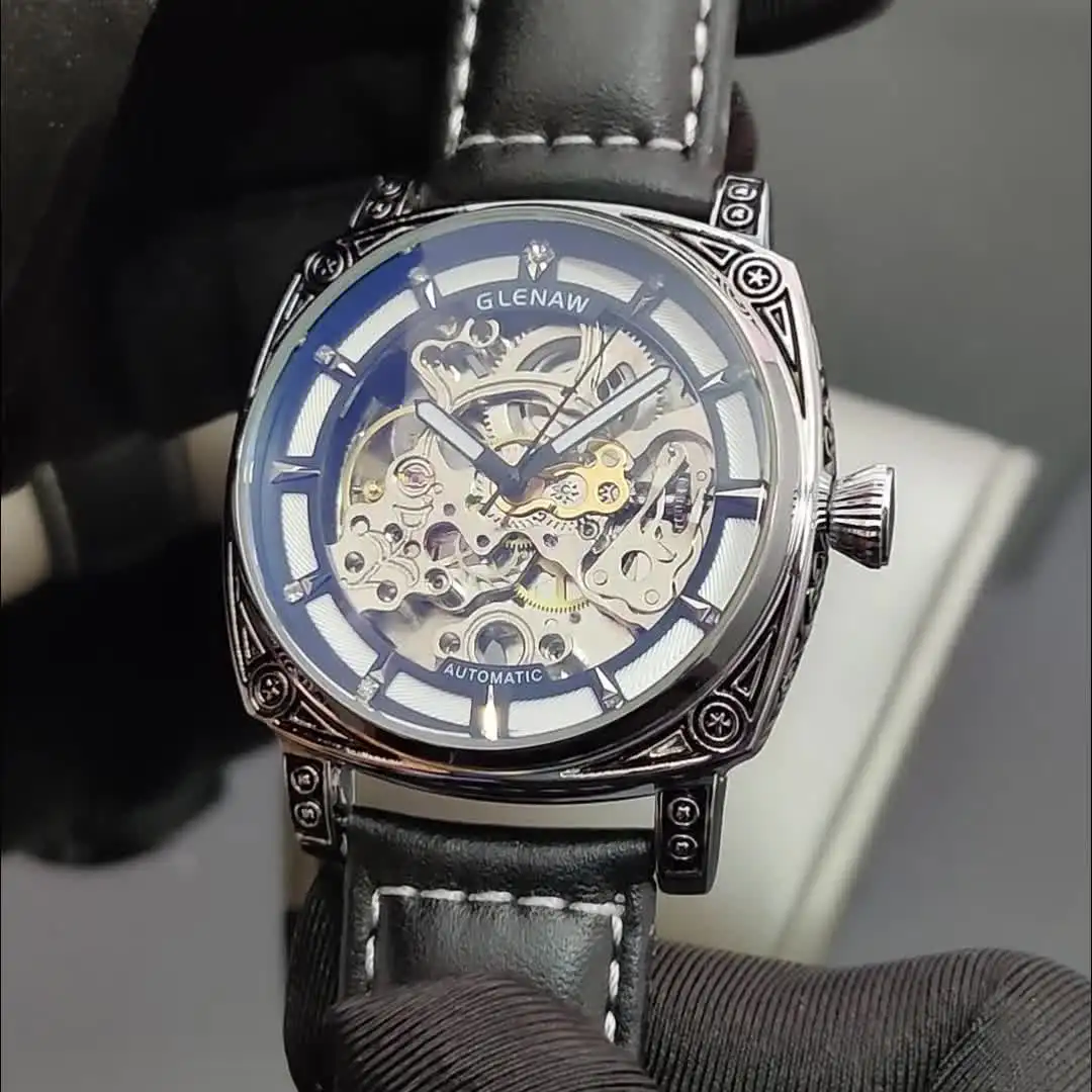 WINNER Orologio automatico milare classico da uomo Quadrante luminoso Orologio sportivo con scheletro di teschio Orologio meccanico con cinturino in acciaio di lusso  1511