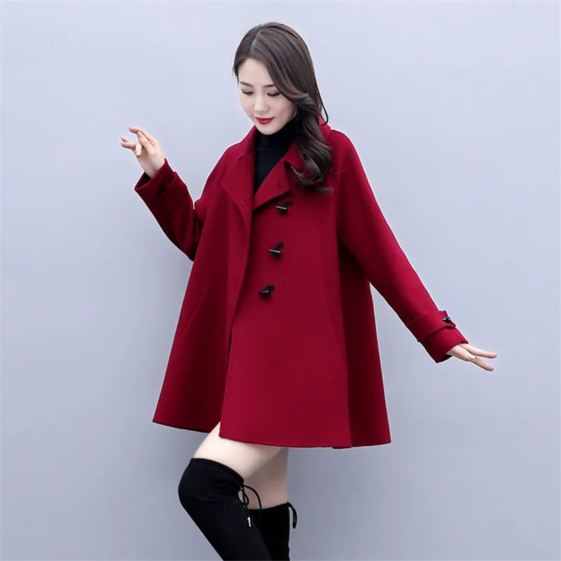 

Woolen Coat Women Mid-Length 2023 Spring Autumn New Korean Fashion Single Breasted Wool Jacket Ladies Loose Overcoat Tide H2725