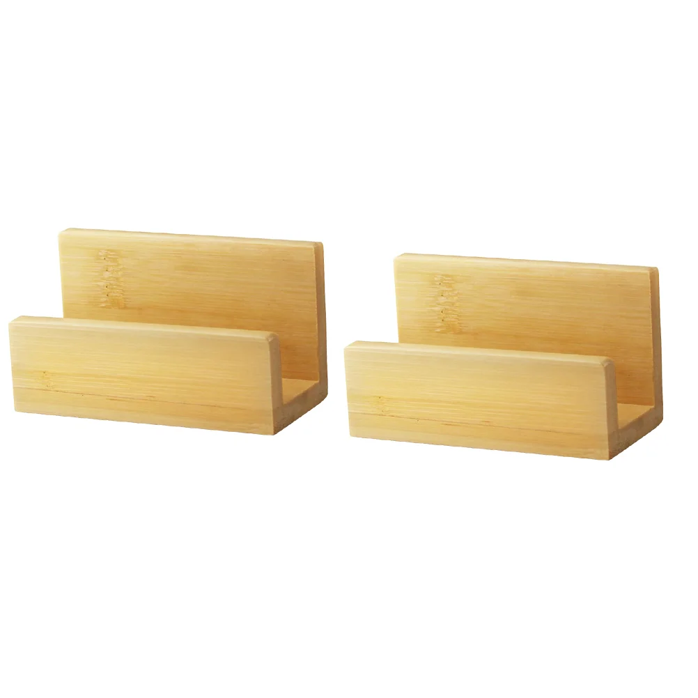 2 Pcs Business Card Holder Case Man Wood Display Stand Wooden Place Cards Holders