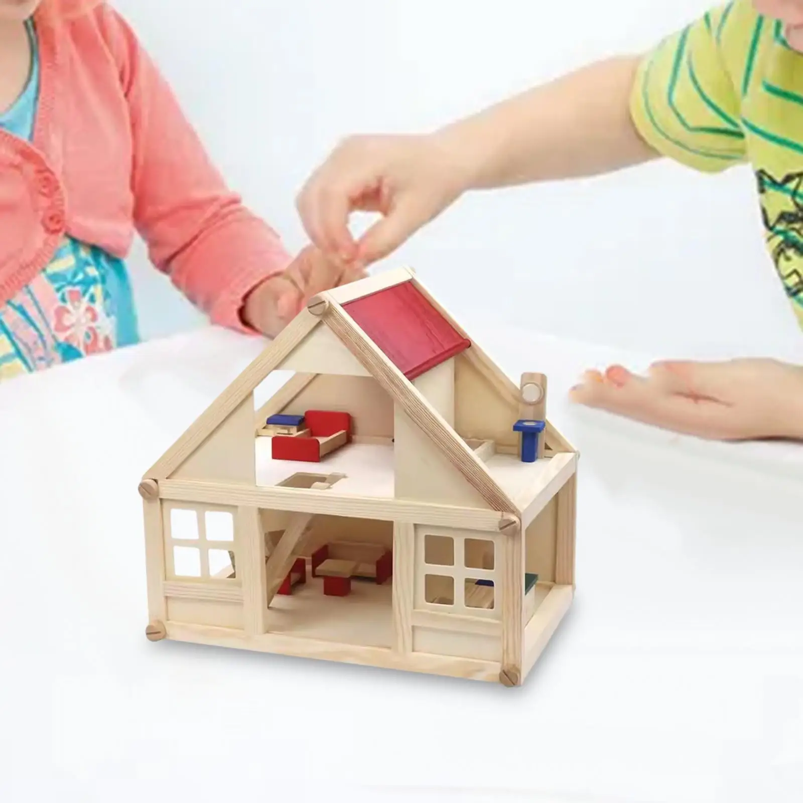 Wooden Doll House for Kids Miniature Scene 2 Storey Gift Toy Mini Furniture Toy