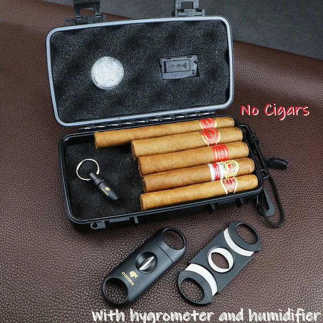 Cohiba Premium Plastic Cigar Case W/ Humidifier Hygrometer Waterproof Shockproof Travel Ashtray Humidor Storage Box Accessories - Image 4