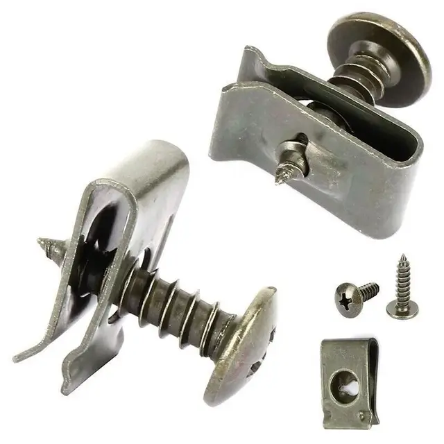 100Pcs-10Pc Mixed Car Metal Screw Tapping Fastener Clip U-Type Clip with Screw Anti-rust Protection Clip Screw Buckle Iron Sheet 3