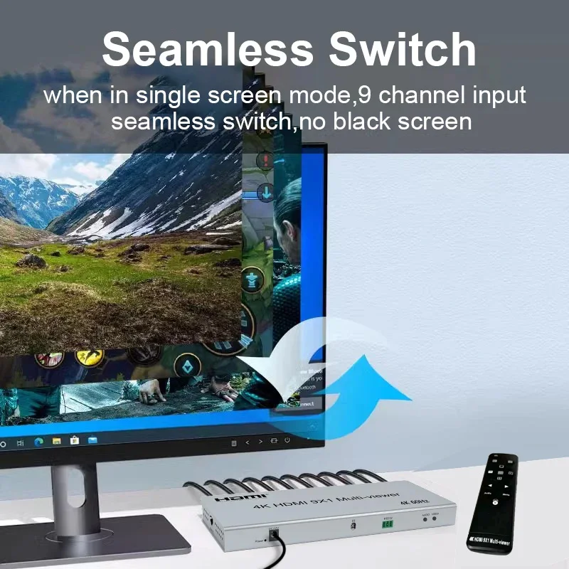 4K 60hz 9x1 HDMI 멀티뷰어 9입력 1출력 심리스 스위치 멀티 비디오 신호를 1개의 TV 모니터 화면에 표시하는 2x1 4x1 6x1 8x1 모드