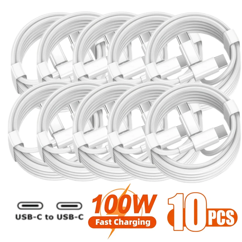Paquete de 10 Cables USB-C a USB-C para iPhone 15 16 17, Carga Rápida PD de 100W para Samsung Xiaomi Huawei, Cable de Datos Tipo C, Blanco, 1M