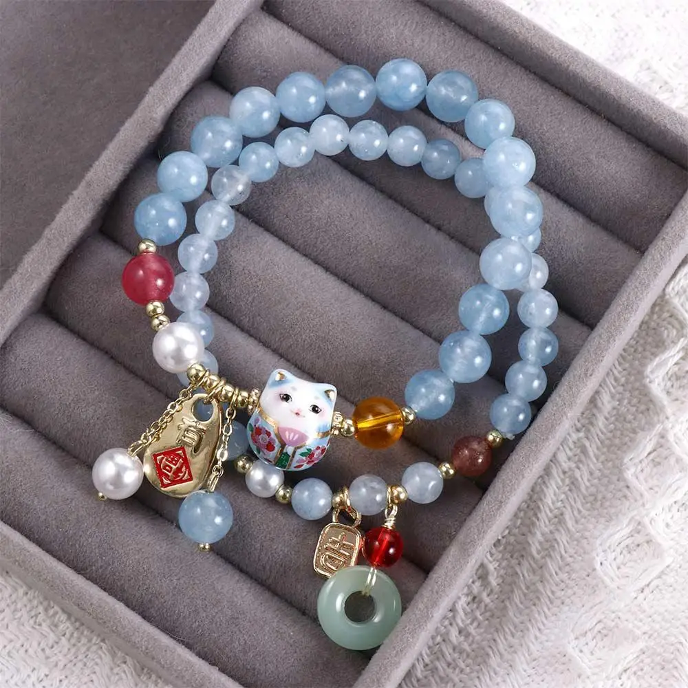 Ciondolo Emerald Bangles Maneki Neko Pearl Blue Crystal Catena A Mano Femminile Bracciali In Giada Bracciali In Stile Coreano Bracciali Con Perline