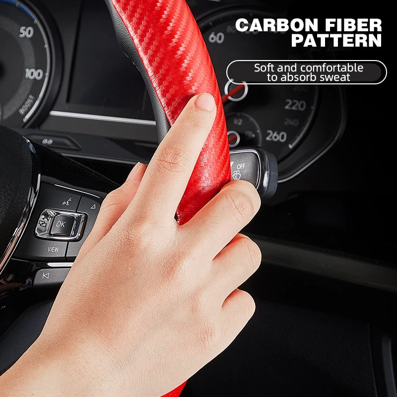 Steering Wheel Cover 38cm Carbon Fiber Sports Non Slip Summer