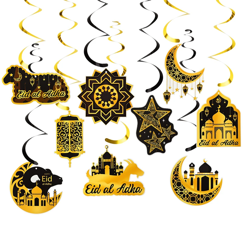 

Eid Mubarak Swirls Pendant Bunting Banner Eid Al-Adha Star Moon Hanging Spiral Garland Islamic Muslim Party Ramadan Kareem Decor