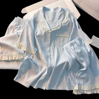 Korean Solid Casual Simple Plus Size Women's Pajamas Set Sweet Lapel Neck Short Fashion Pajamas Summer New 2025 Sleepwear Woman - Image 2