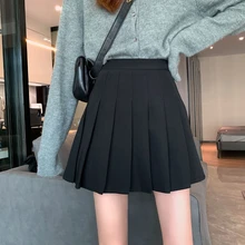 

DAYIFUN 2022 Women's Summer Autumn Solid Color High Waist Pleated Y2k Skirt Fashion Preppy Style Above Knee Mini Empire Skirts