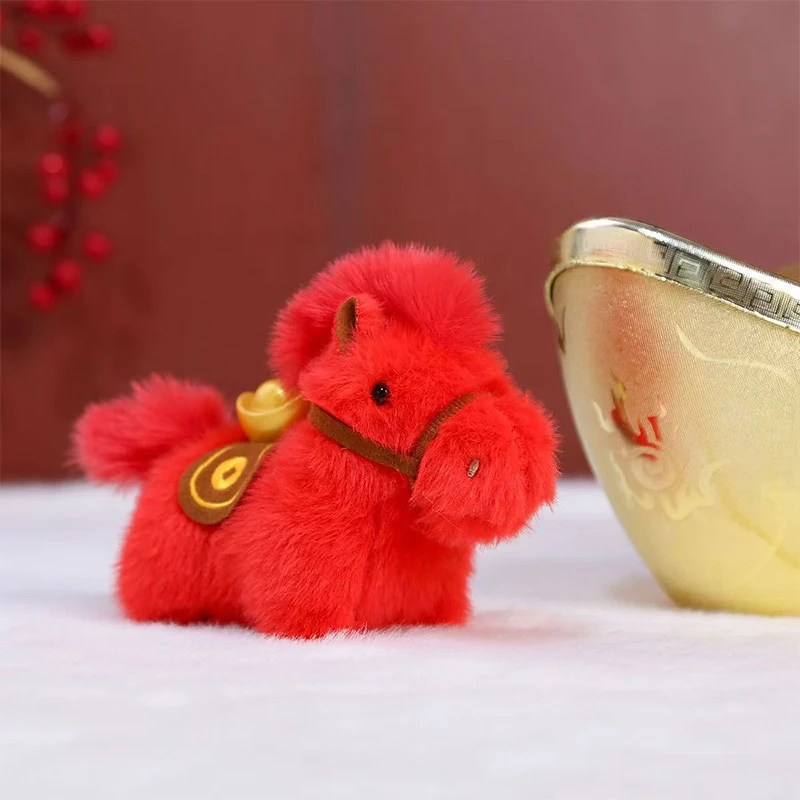 1Pc kawaiiHorse 귀여운 새해 플러시 키 체인 펜던트 인형 펜던트 미니어처 말 그림자상&