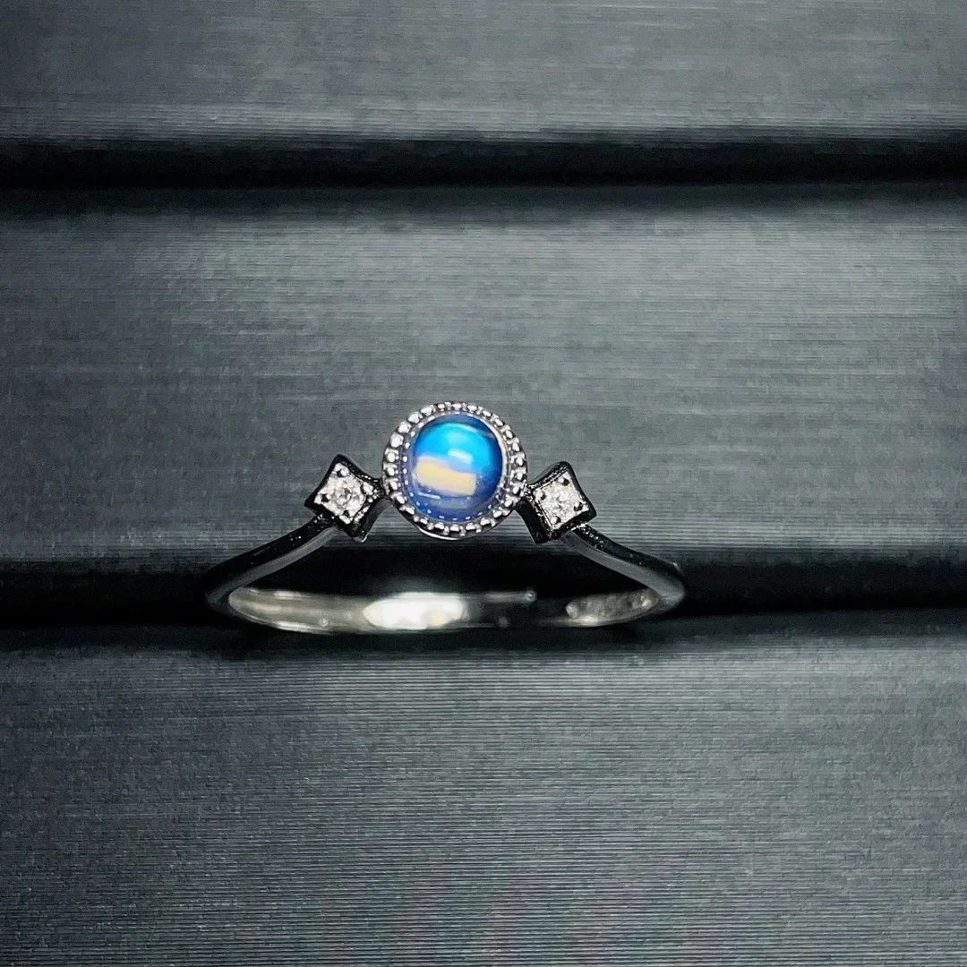 

2023 New Fashion S925 Sterling Silver Natural Indian Moonlight Stone Charm Star Live Design Ring Without Optimized Main Stone