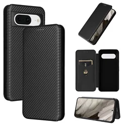 Magnetic Card Slot Leather Wallet Case with Carbon Fibre Finish - Ultra - Thin Flip Cover - Pixel 7Pro 5G (Black)