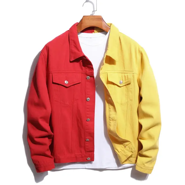 New Cotton Denim Jacket Men Casual Red Yellow Patchwork Lapel Single  Breasted Jeans Jacket Slim Fit High Quality Mens Jackets - Jackets -  AliExpress