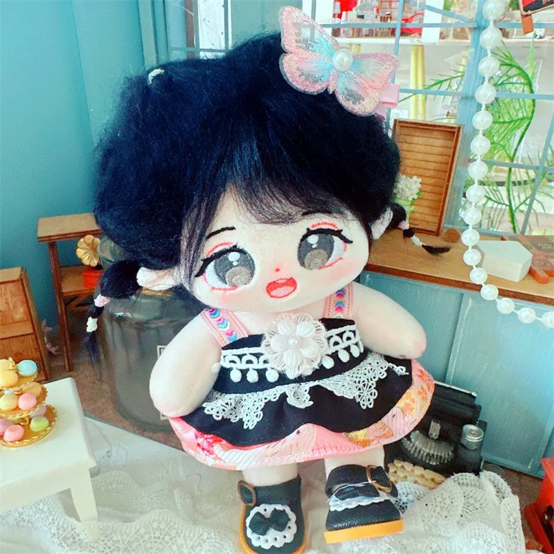 20cm Cute Idol Wear Black Dress Suit Butterfly Decor DIY Clothes Accessory Kawaii Stuffed Cotton Naked Doll for Girls Fans Gifts