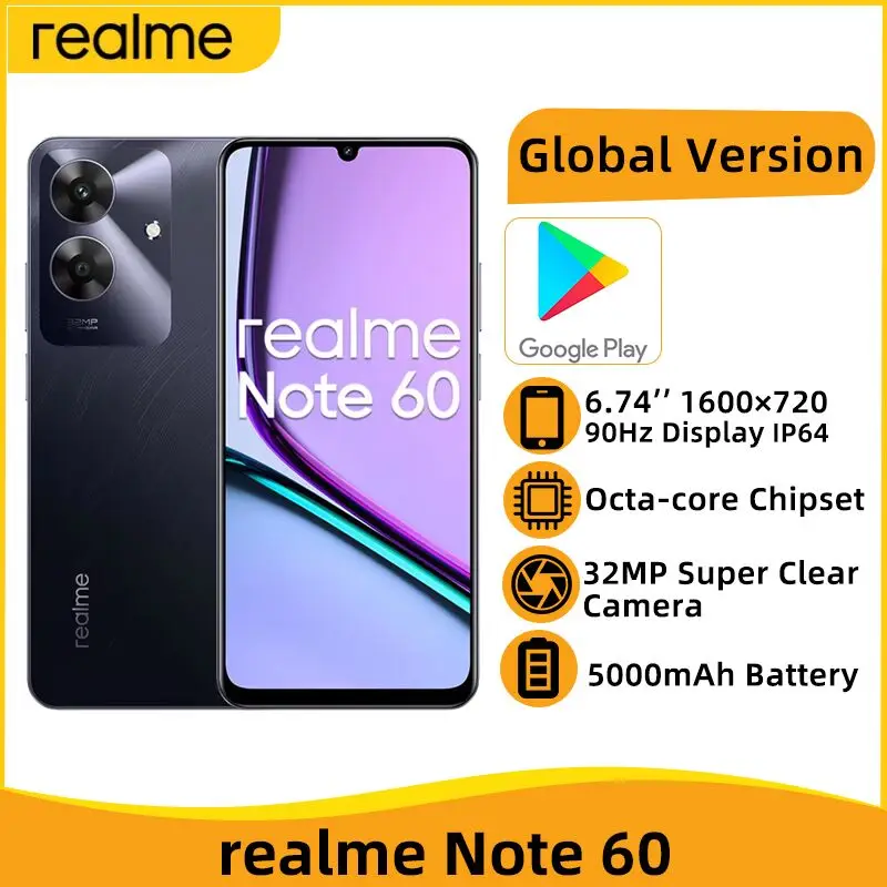 Realme-note 60-スマートフォン,グローバルバージョン