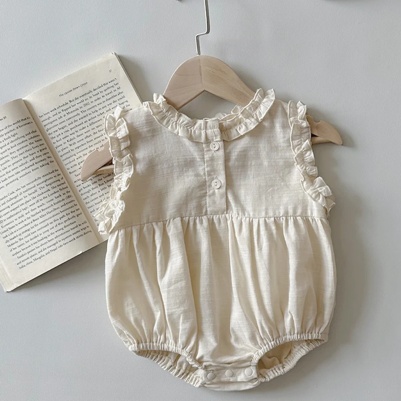 

2024 New Summer 0-24M Children Clothes Infant Baby Girls Bodysuits Sleeveless Cotton Solid Color Korean Style Climbing Suit