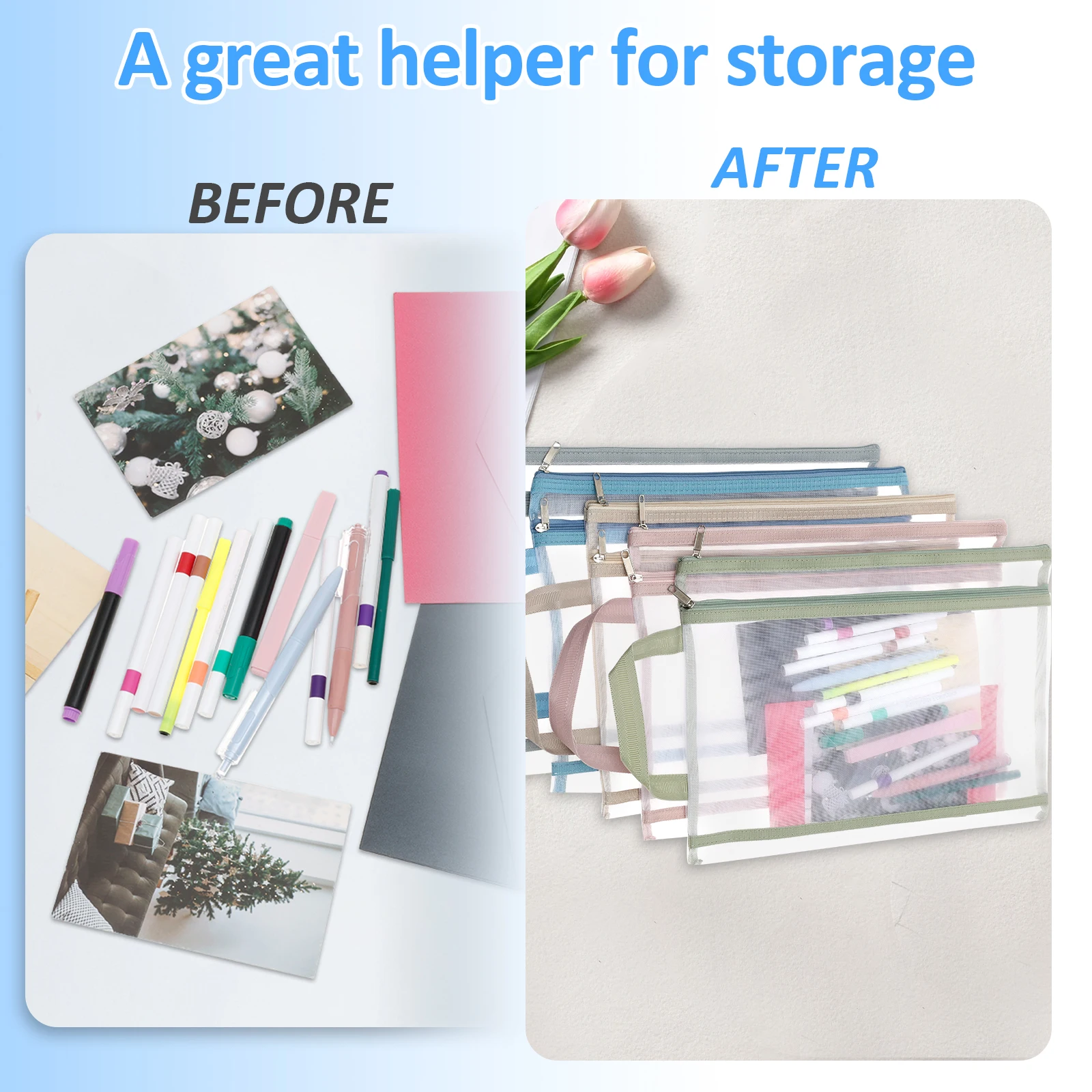 Mesh Zipper Folder File Pouch A4 Paper Storage Bag