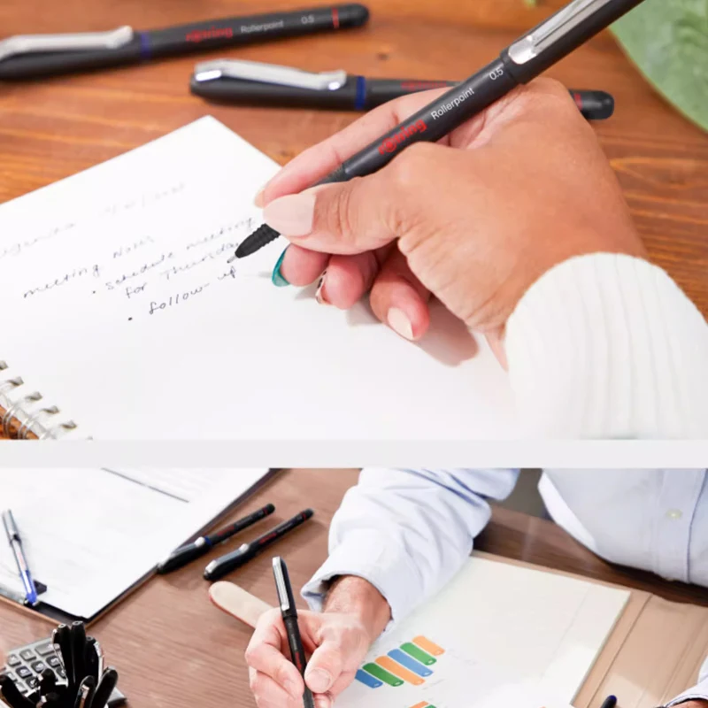 Rollerball Gel Ink Pen German Rotring Straight Liquid 0.5 0.7mm Black Blue Ink Signature Daily Needle Tip Writing for Office