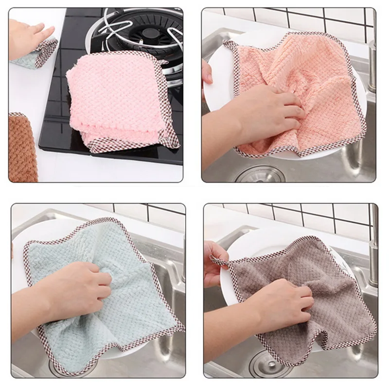 Kitchen Daily Durable Dish Cloth Kitchen Rags Non-stick Oil Thickened  Countertop Cleaning Cloth Absorbent Scouring Pad New