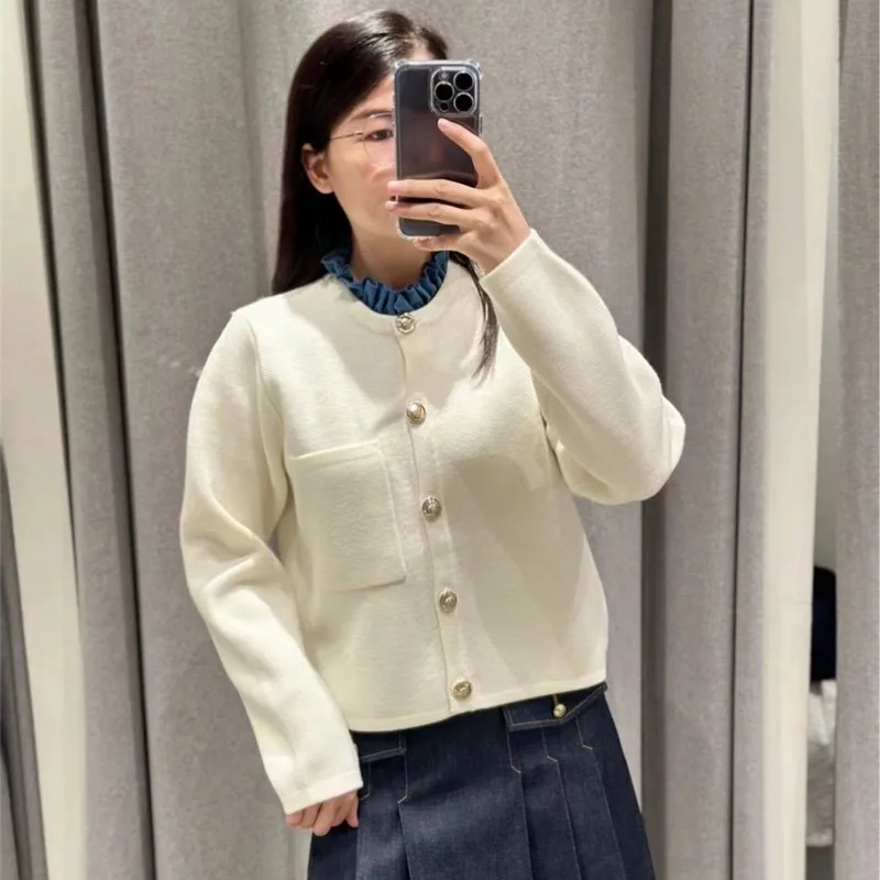 High-End Version European Sle Women's ort Knitted Cardigan Earlet Collar Unbuttoned Open-irt Detachable Faion Outerwear