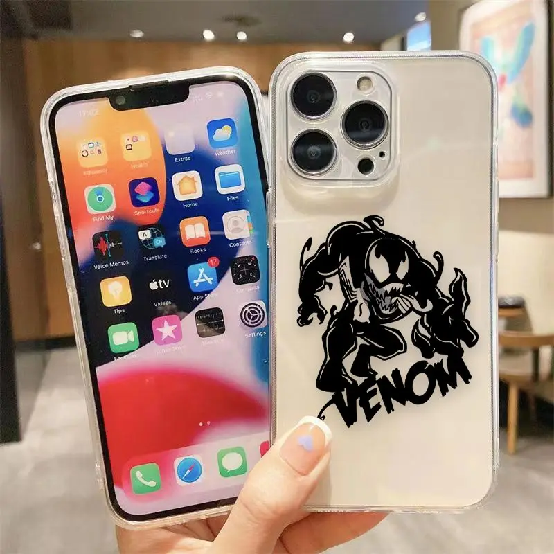 thumbnail image 1 of Clear Phone Case For iPhone Apple 14 12 13 Mini 11 Pro SE 8 7 6 Plus X XR XS Max SE Case Funda Shell Marvel Spiderman Venom LOGO, 1 of 5