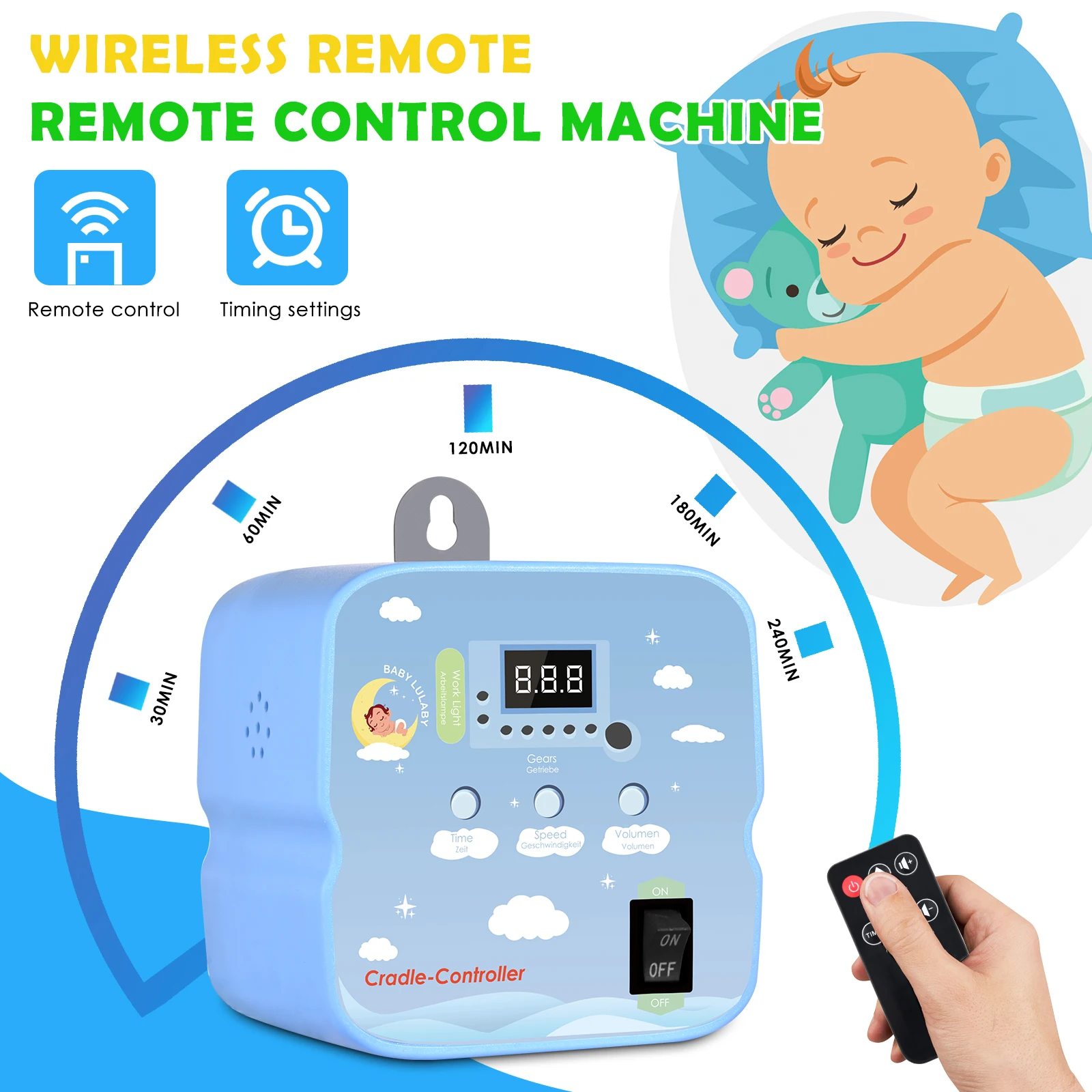 Baby Swing Controller Electric Baby Swing Controller Baby Rocker Controller with 2 Spring and Timer Adjustable Hanging Electric Cradle Control