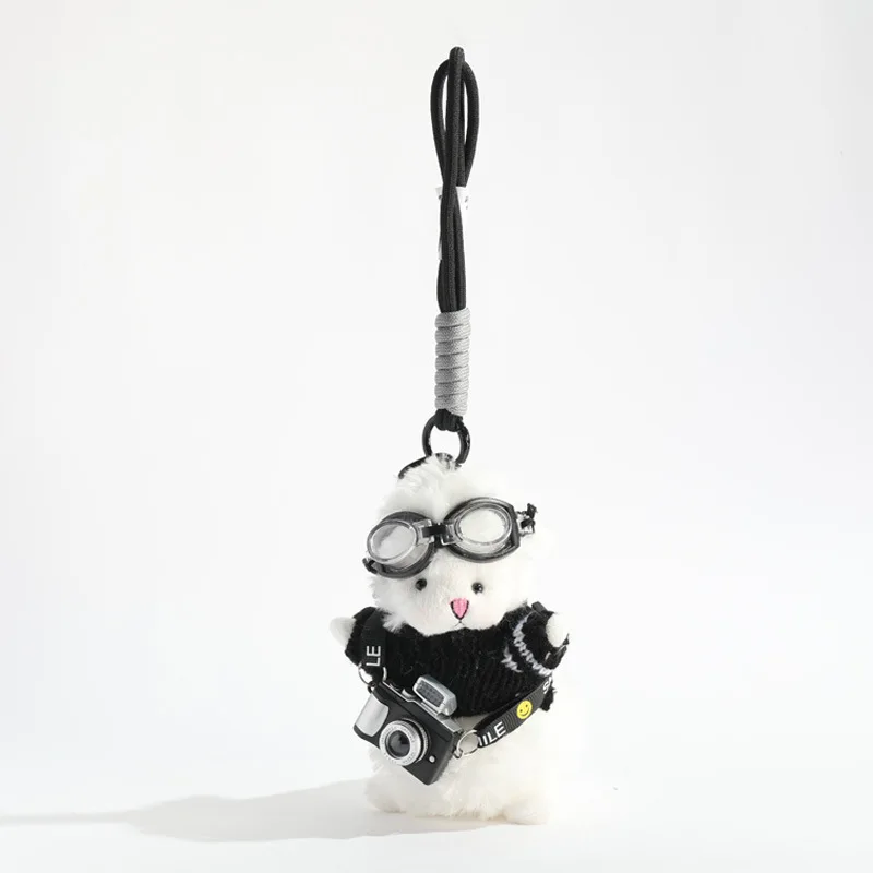 Camera Sweater White Sheep Plush Pendant Bag Hanging Decoration Exquisite Car Keychain Couple Toy Doll Cute  Creativity