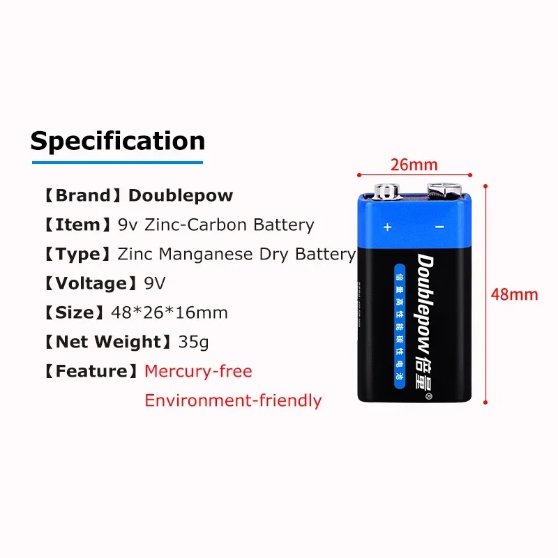 9V battery 2PCS 6F22 Primary & Dry Batteries for multimeter alarm microphone iron case Disposable Battery disposable battery