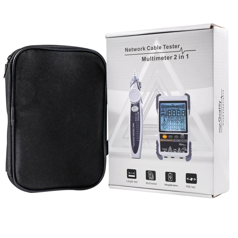 Network Cable Tester LCD Display Analogs Tracing Digital Search POE Test Cable Pairing Mapping Length Wiremap Checker Multimeter
