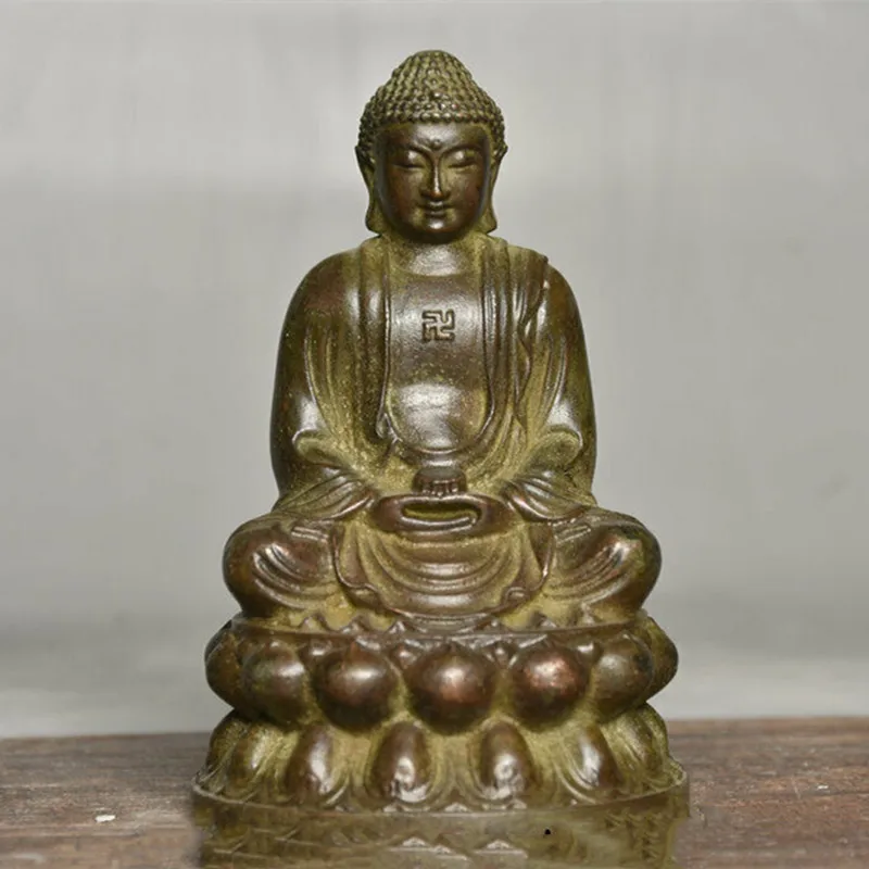 

3.8" Tibet Buddhism Bronze Seat Shakyamuni Sakyamuni Amitabha Buddha Statue Meditation Statues for Decoration Ornaments