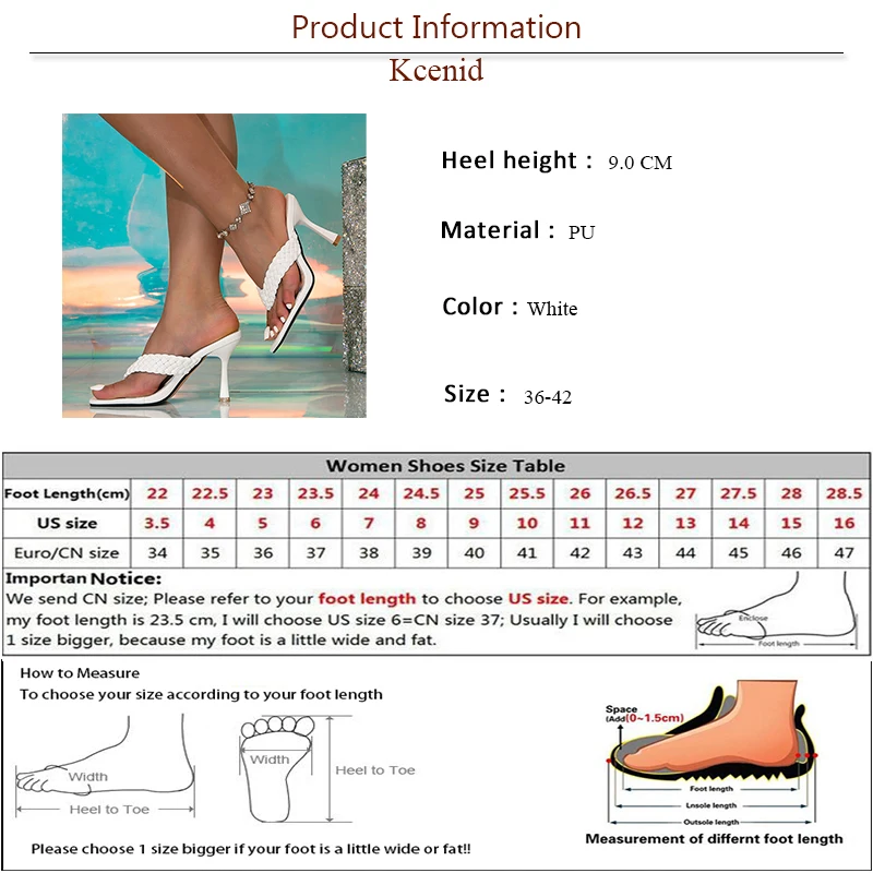 Kcenid Ladies Square Toe Flip Flops Sandals Women Fashion Summer Slippers Slip On Open Toe Stiletto Heels Mules Shoes