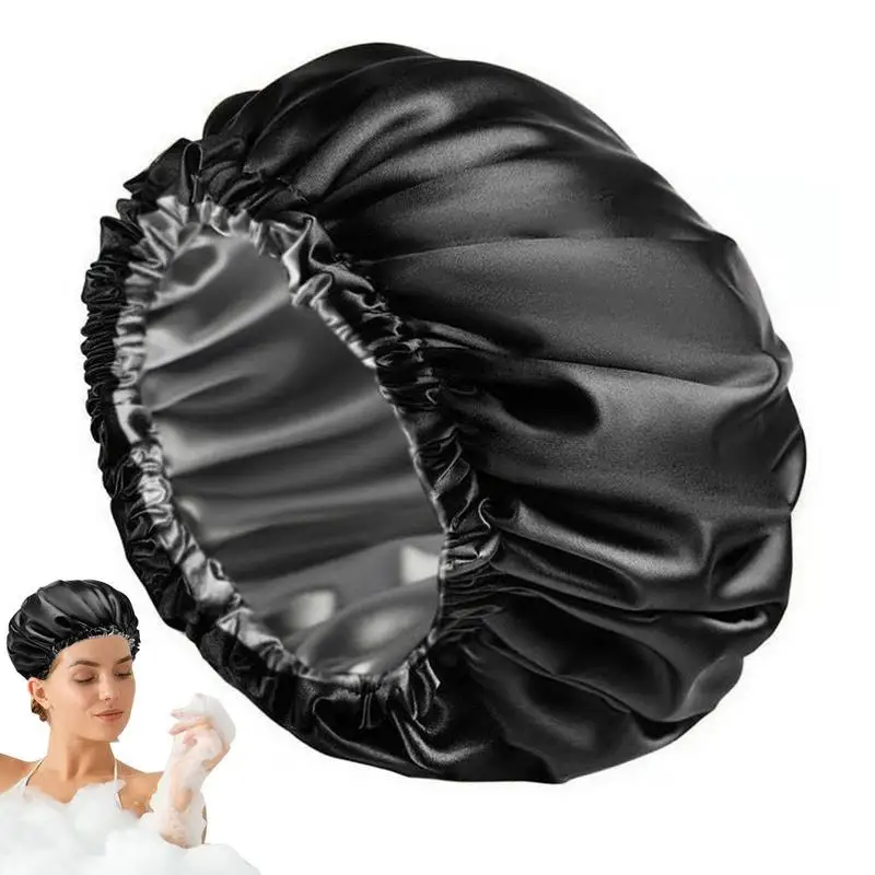 Double Layer Sleeping Hat Night Hat Bath Cap Hair Cap For Sleeping Round Haircare Women Night Hat Waterproof Black Shower Cap