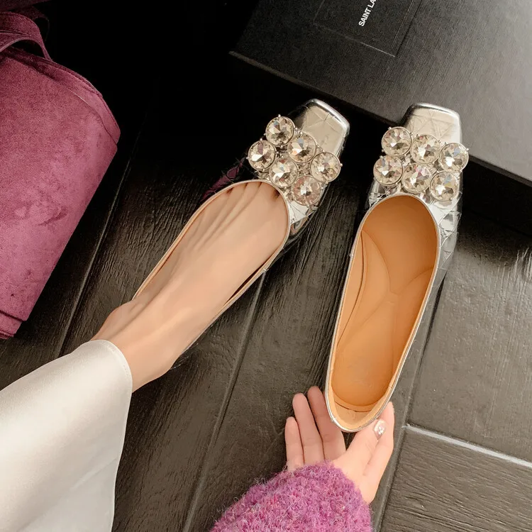 

Luxury Crystal Diamond Light Mouth Loafers Leather Custom Crocodile Pattern Flat-Soled Single Shoes Retro Casual Women's Shoes