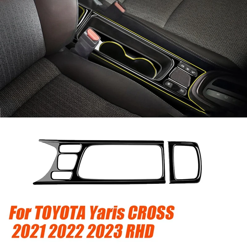 2Pcs Center Console Panel Water Cup Holder Cover Trim Sticker Per Toyota Yaris Cross 2021 2022 2023 Rhd