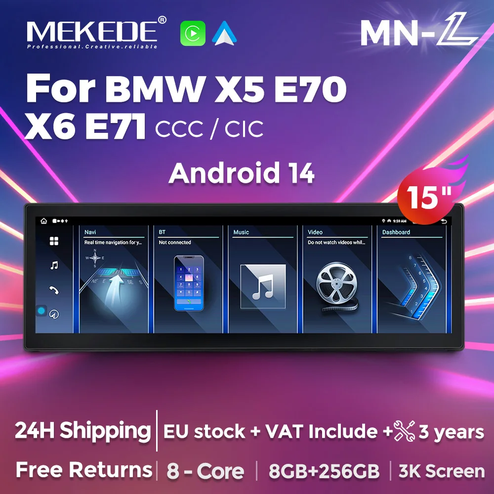 MEKEDE 15 "8 + 256GB nuevo Android Auto inalámbrico CarPlay para BMW X5 E70 X6 E71 CCC CIC GPS 2Din Radio de coche sistemas inteligentes BT 1