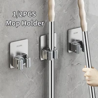 1/2pcs Wall Mounted Mop Organizer Clips Self-Adhesive Bathroom Mop Broom Hanger Holder Rack Hooks Stainless Steel Mop Clip Clamp 1