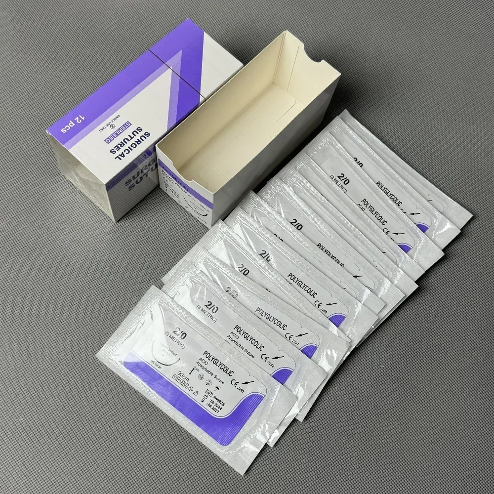 Absorbable Suture Thread 12 Pcs Special For Pet 90cm PGA Sutures With Needle Polyglycolic Acid Sterile Pet Use