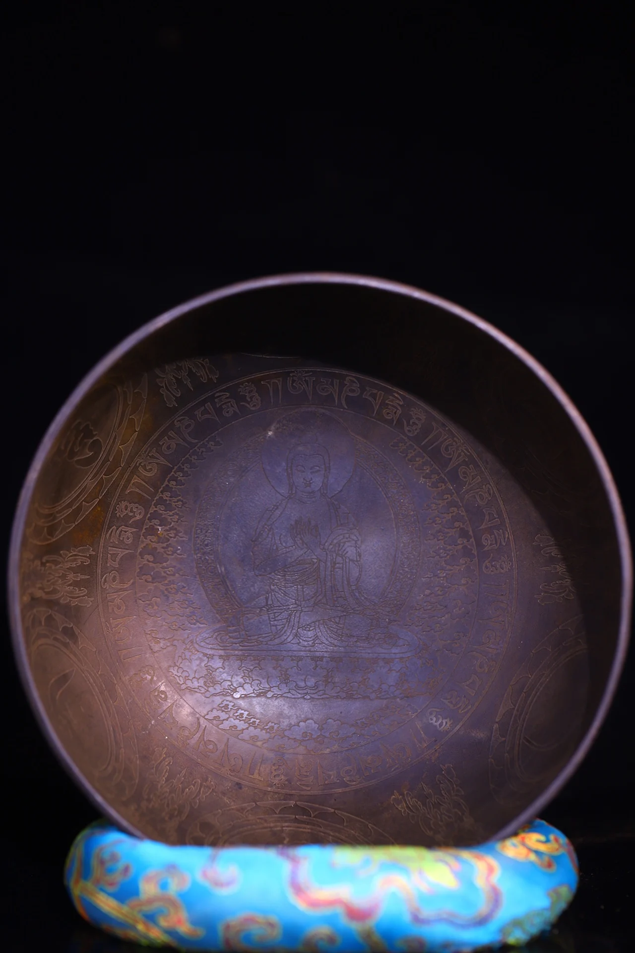 

Коллекция тибетских храмов 8 дюймов, старая бронзовая санскрит, Da Ri татхагата Будда, миска для буддистской музыки, миска для Писаний, поклонение, зал