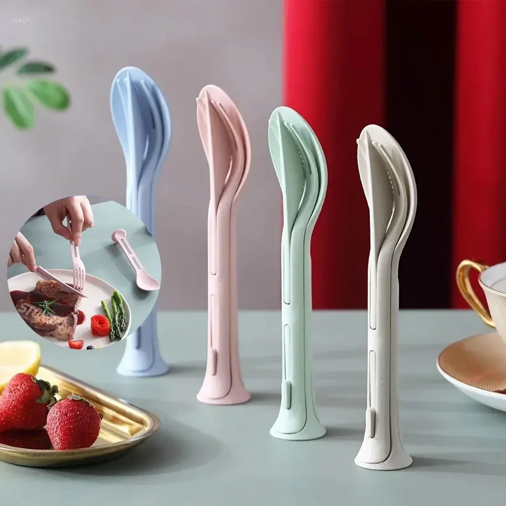 JJYY 3-in-1 Knife Fork and Spoon Set Chopsticks Fork Spoon Convenient Plastic Cutlery Set Home Travel Camping Kids Tools cutlery set,western style cutlery set,picnic cutlery set,picnic tableware,camping cutlery set