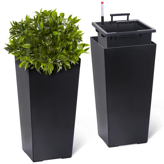 2pcs Planters Outdoor Indoor Planter Pots, High Front Porch Planter Pots with Drainage Holes Auto Watering, Convenience Instill